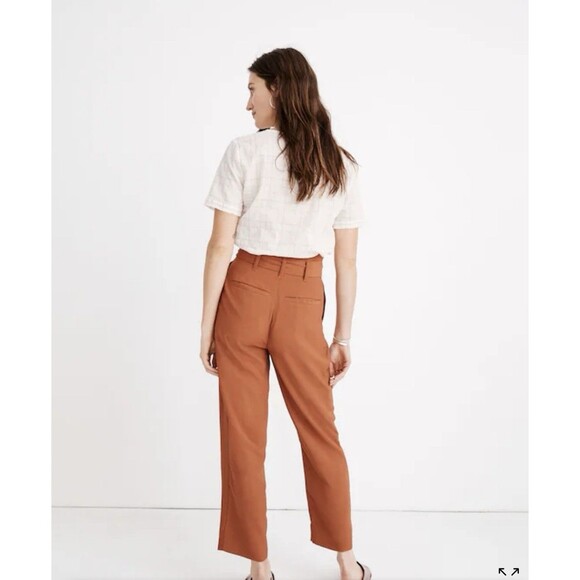 Madewell Drapey Paperbag Pants Size 4 Burnt Clay Linen Blend - Picture 2 of 8